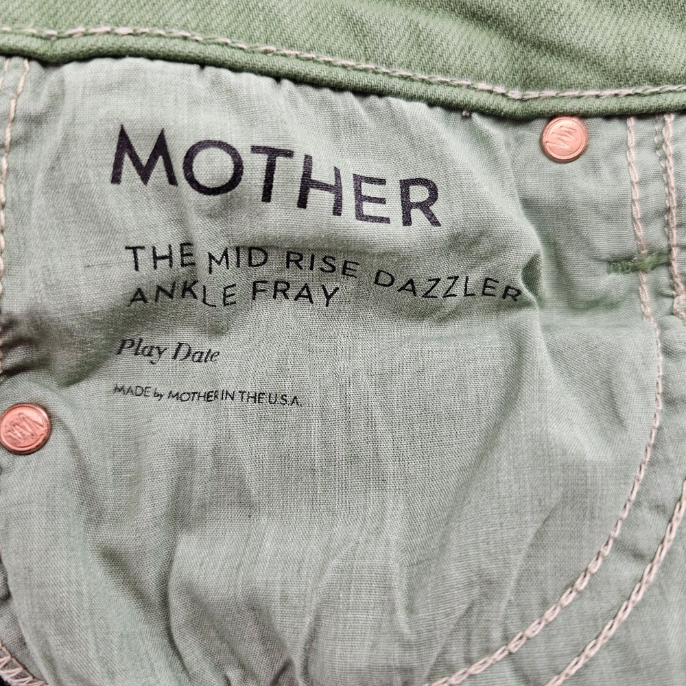MOTHER Green Cropped Ankle Jeans with Frayed Hem - Picture 6 of 7
